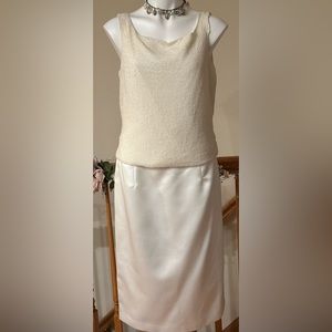 Jim Hjelm Occassion Cream Satin Skirt White Glass Beaded Sleeveless Blouse Sz 14